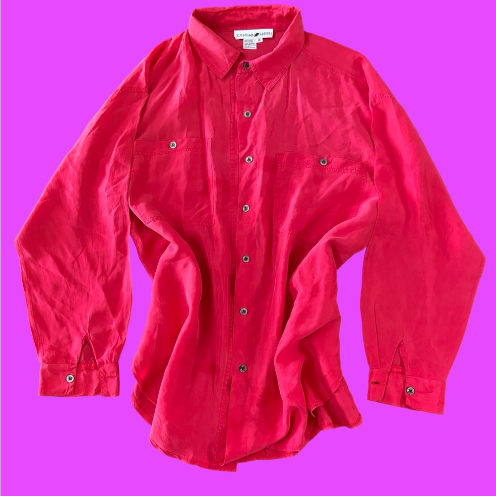 Vintage Johnathan Martin 100% silk Red Button-Up blouse